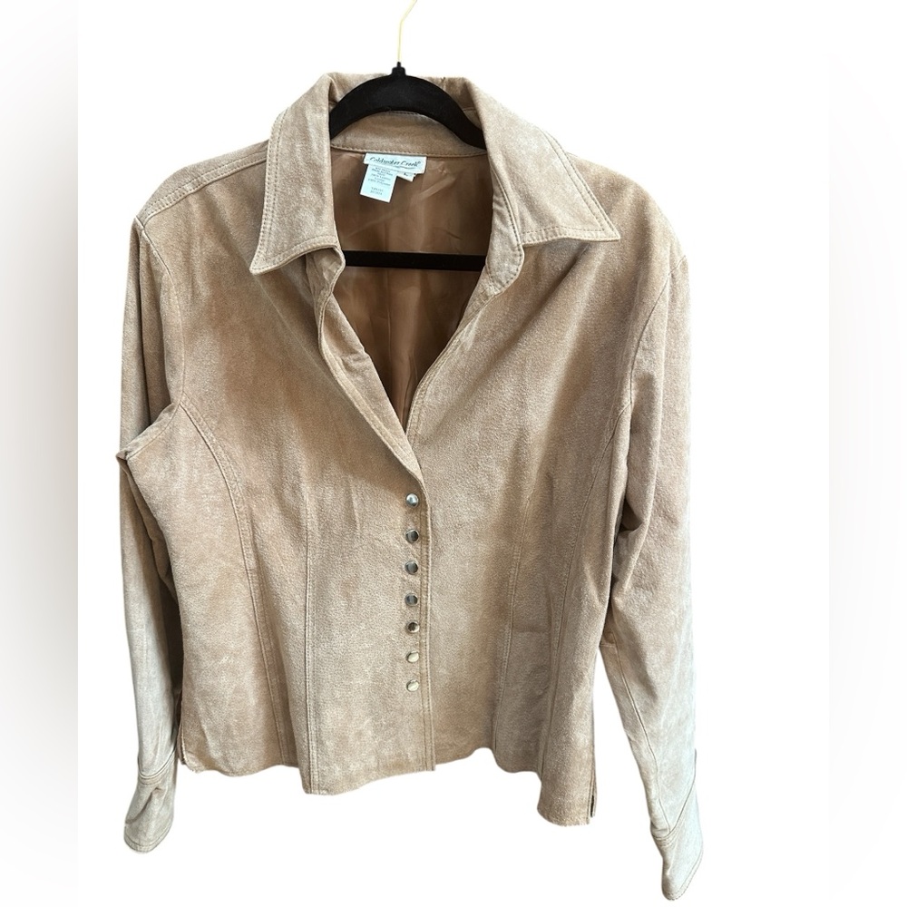 Coldwater Creek Suede Leather Snap Button Tan Collared Jacket Size L